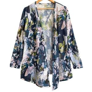 SOFT SURROUNDINGS Boho Colorful Watercolor Casual Lightweight Knit Cardigan Sz L